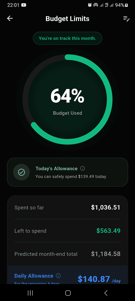 E-Tiri budget and spending screen